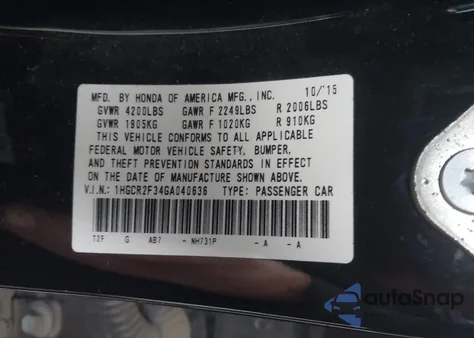 2016 Honda Accord Lx z USA, uszkodzony, nr VIN 1HGCR2F34GA040636